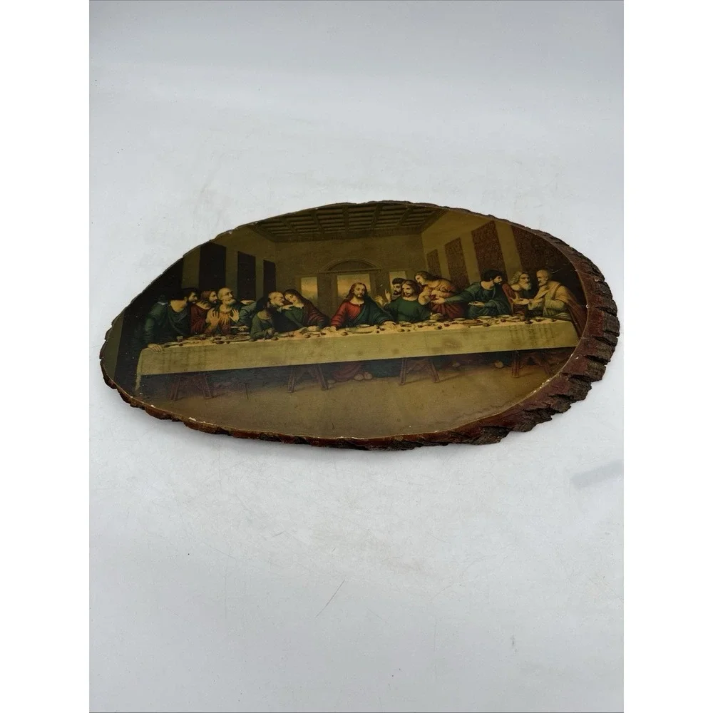 Vintage The Last Supper on Live Edge Cedar Wood Slab Wall Art 18